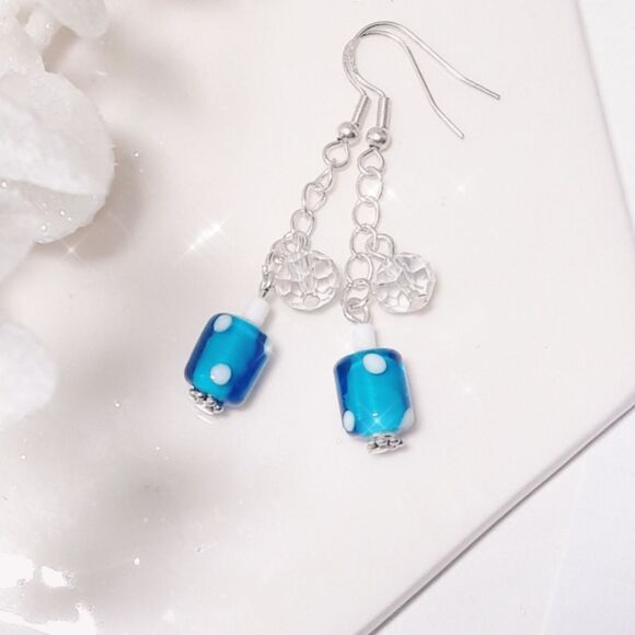 dangle earrings 040L# Bohemian glass earrings drop earrings blue white dangle ea - Picture 1 of 3